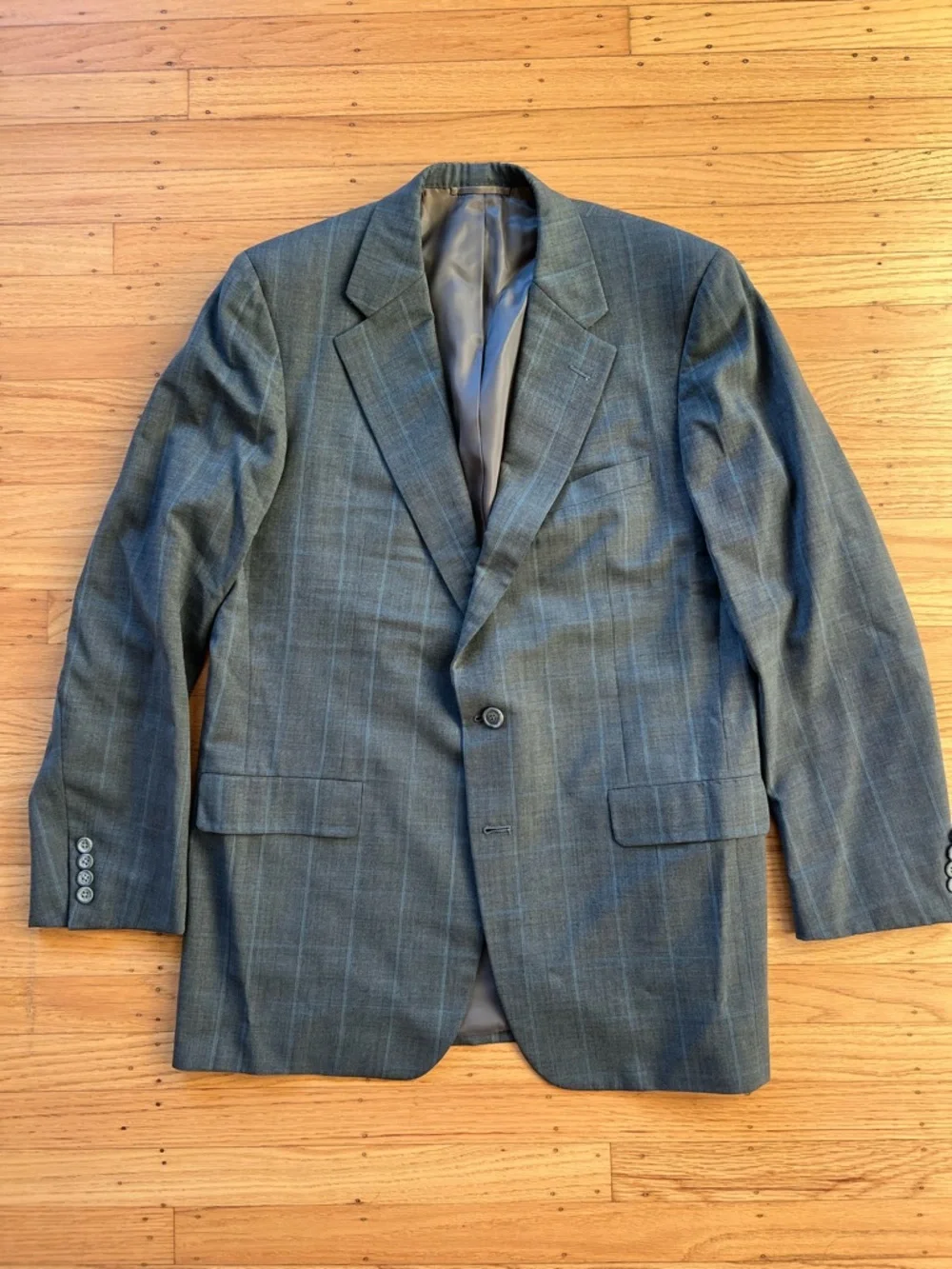 Hickey Freeman Plaid Windowpane Gray Suit Jacket Sport Coat Blazer Men’s 44